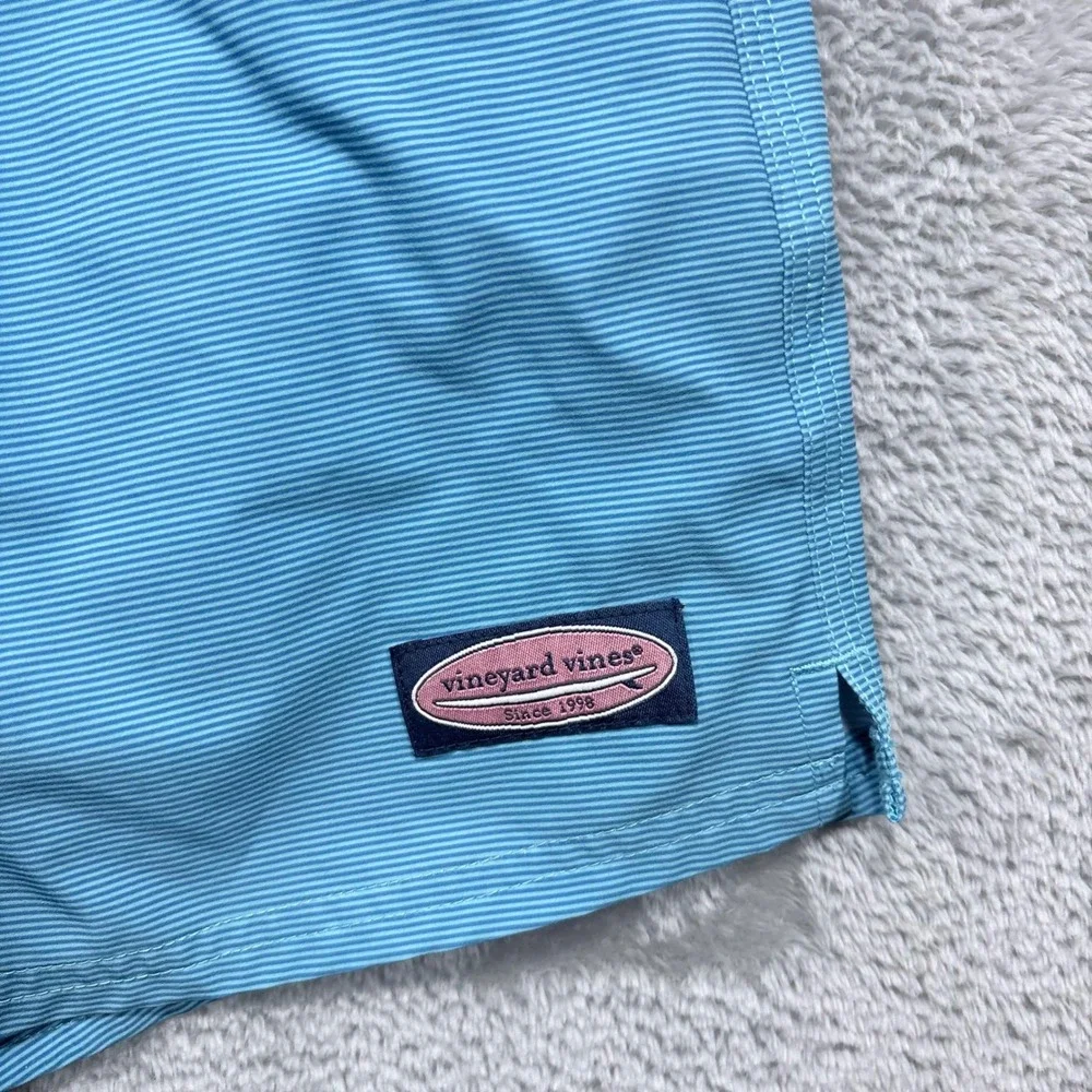 Vineyard Vines Swim Trunks Mens M Blue Micro Stripe Elastic Waist Board Shorts